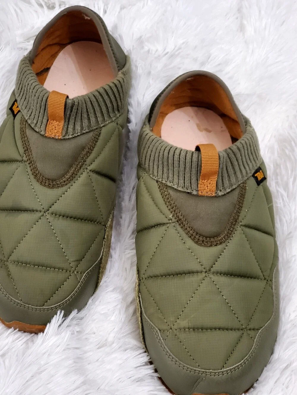 Teva Ember Moc Olive Quilted Slip-On with Tan Pull Tabs